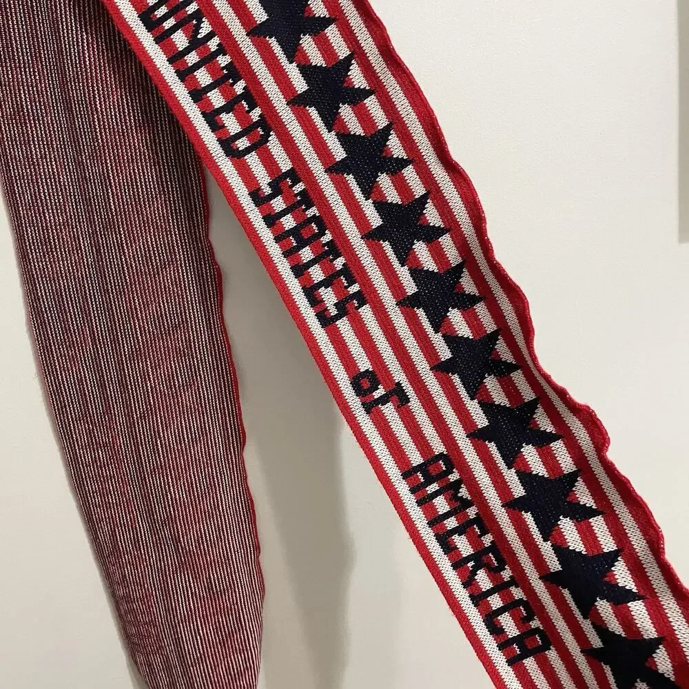 Vintage Knitmakers USA United States of America Patriotic Knit Scarf 8 X 84